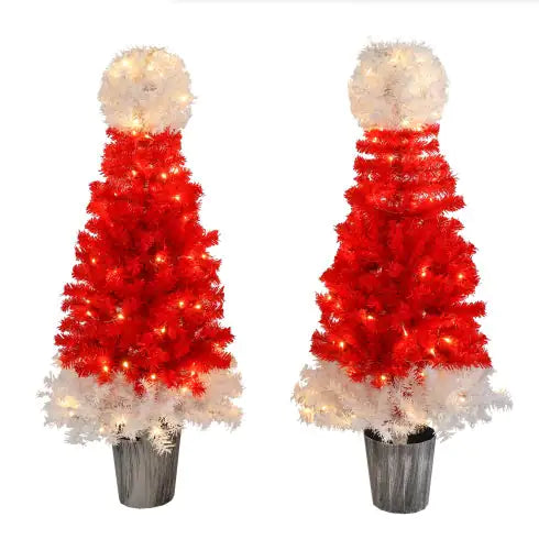 4 ft Lighted Santa Hat Christmas Tree – Set of 2