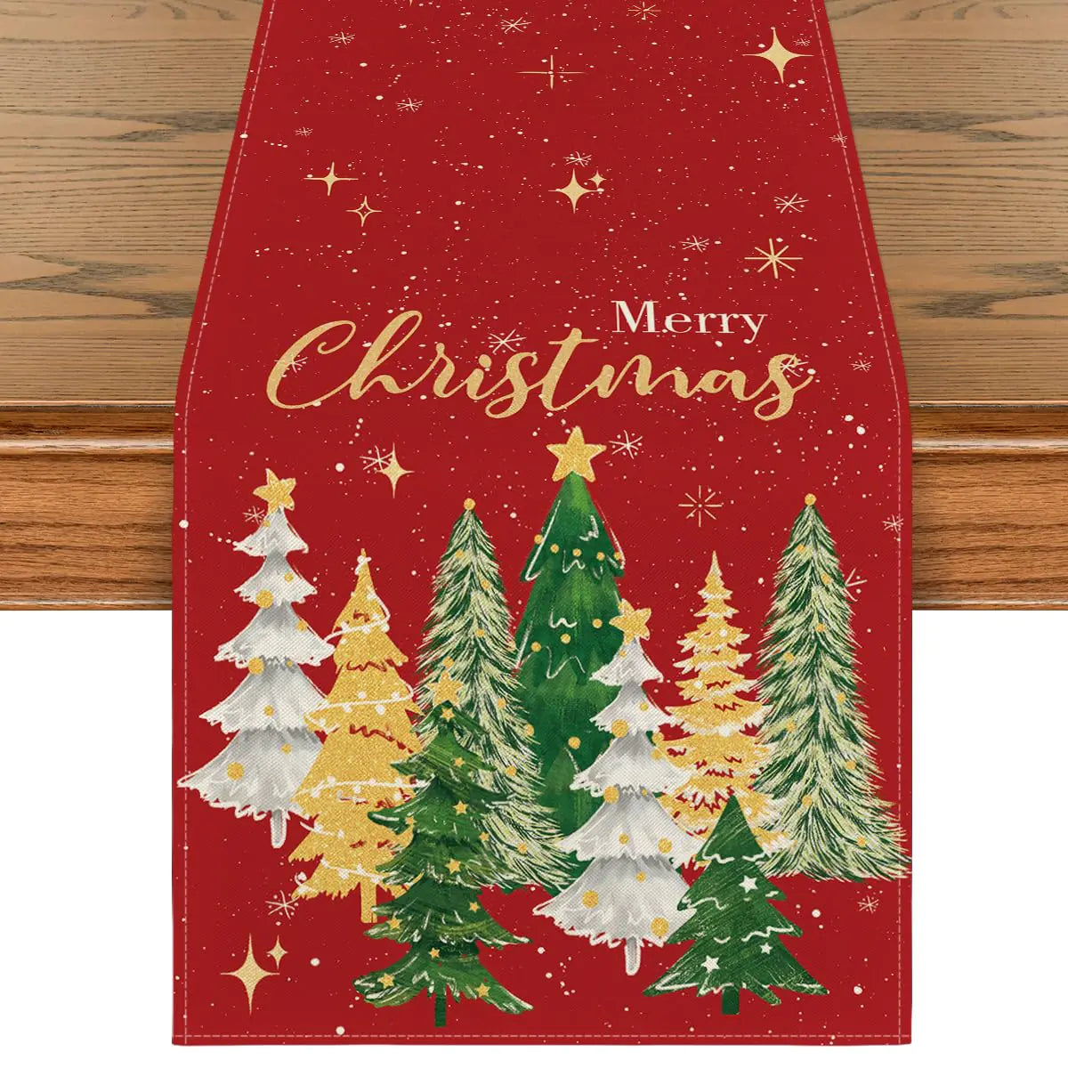 Artoid Mode Merry Christmas Table Runner – Red Winter Holiday Decor, 13x60 in.