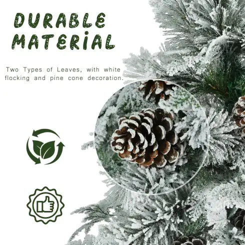 4FT Snow-Flocked Pre-Lit Spruce Christmas Tree with Pine Cones & Multi-Color LED Lights