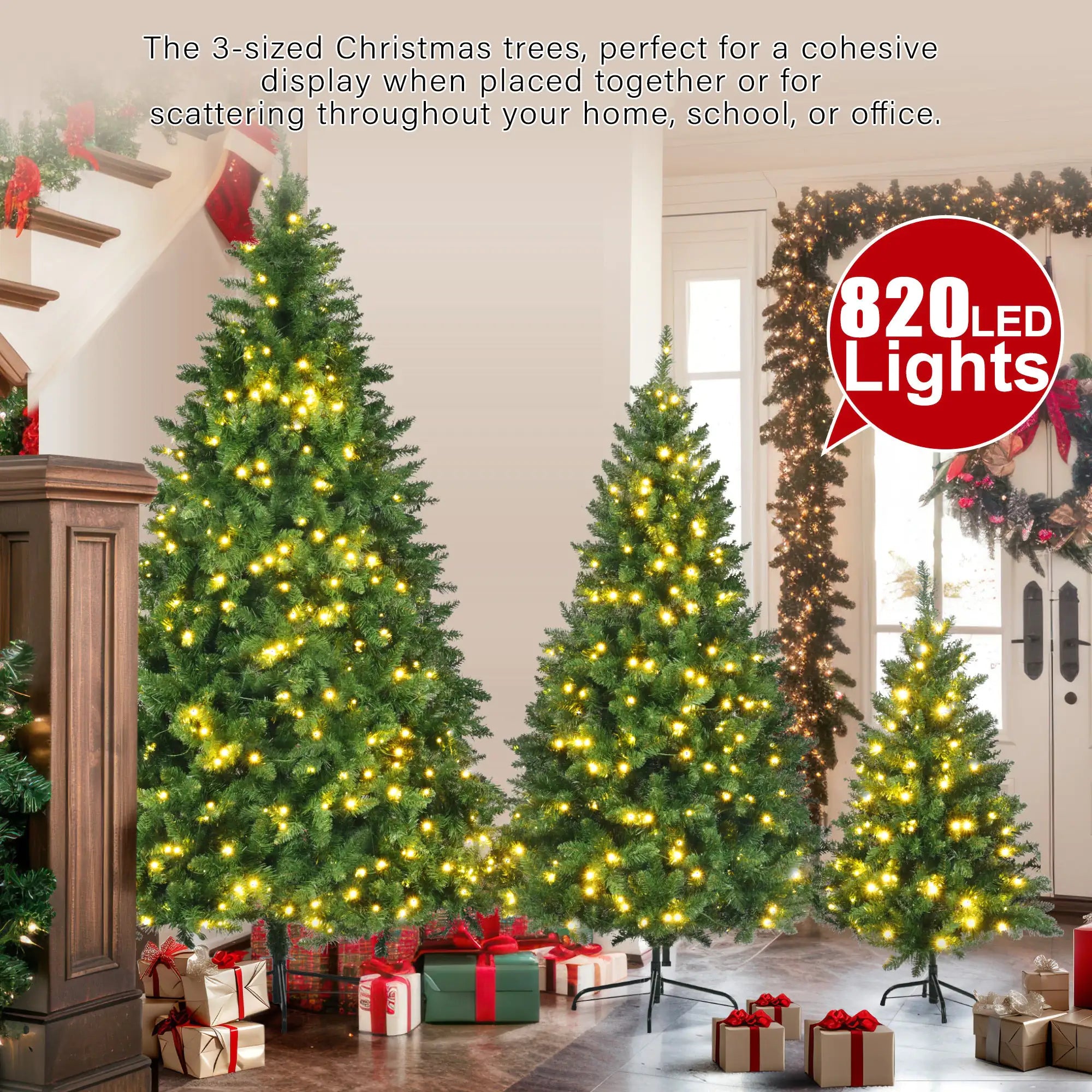 4ft / 6ft / 8ft Pre-Lit Green Pine Christmas Tree Set