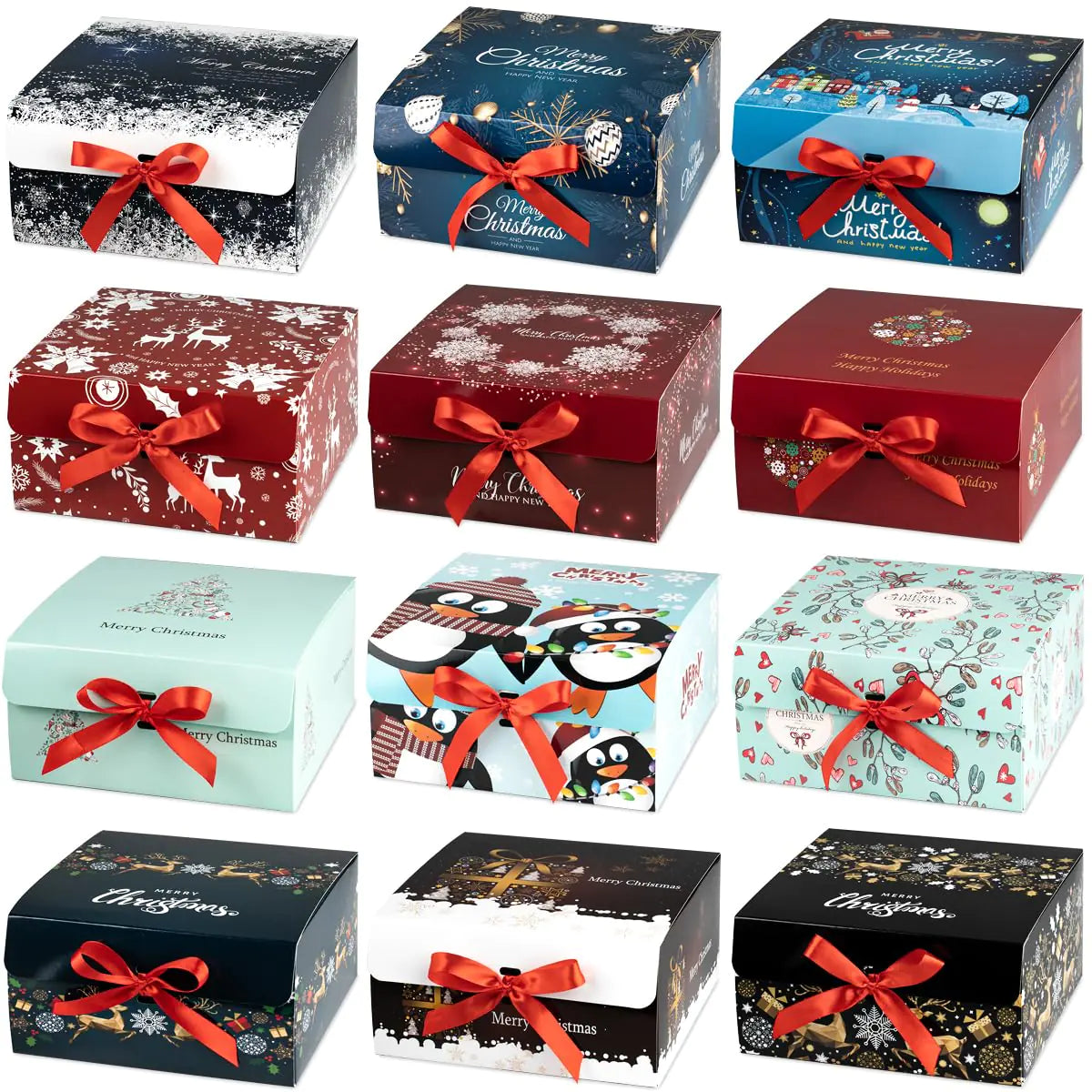 Holiday Harmony Gift Boxes with Ribbon 12 Pack