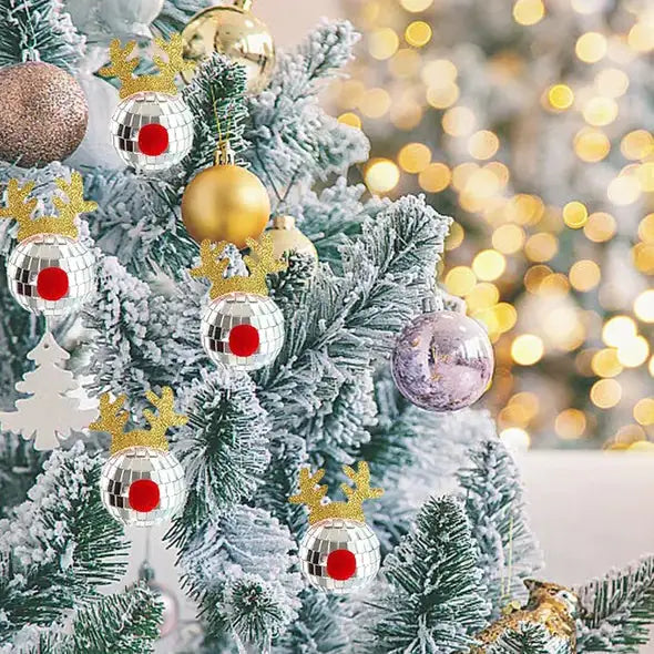 5PCS Silver Elk Horn Disco Balls Christmas Tree Ornaments