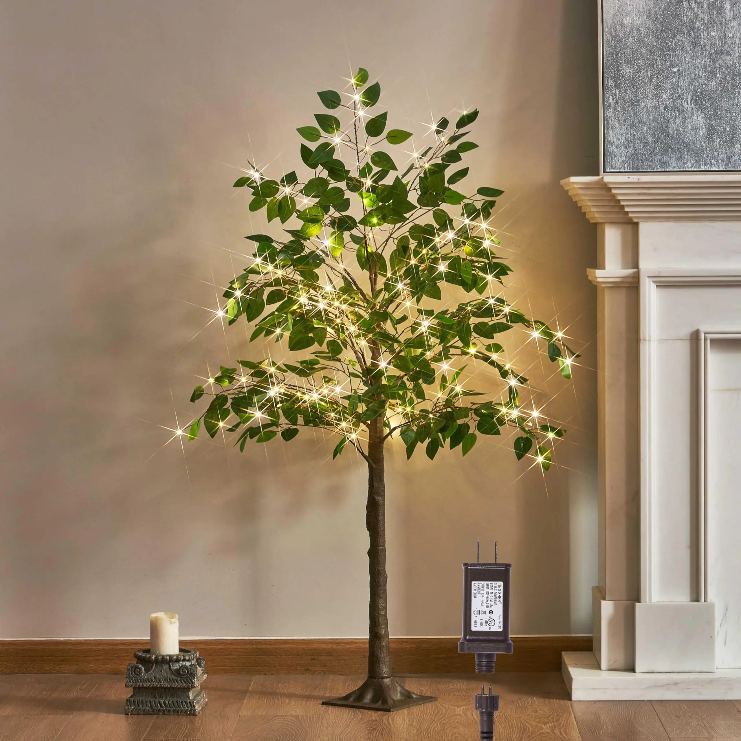 LITBLOOM 6FT Lighted Ficus Tree – 264 LED Artificial Tree for Home & Fireplace Décor