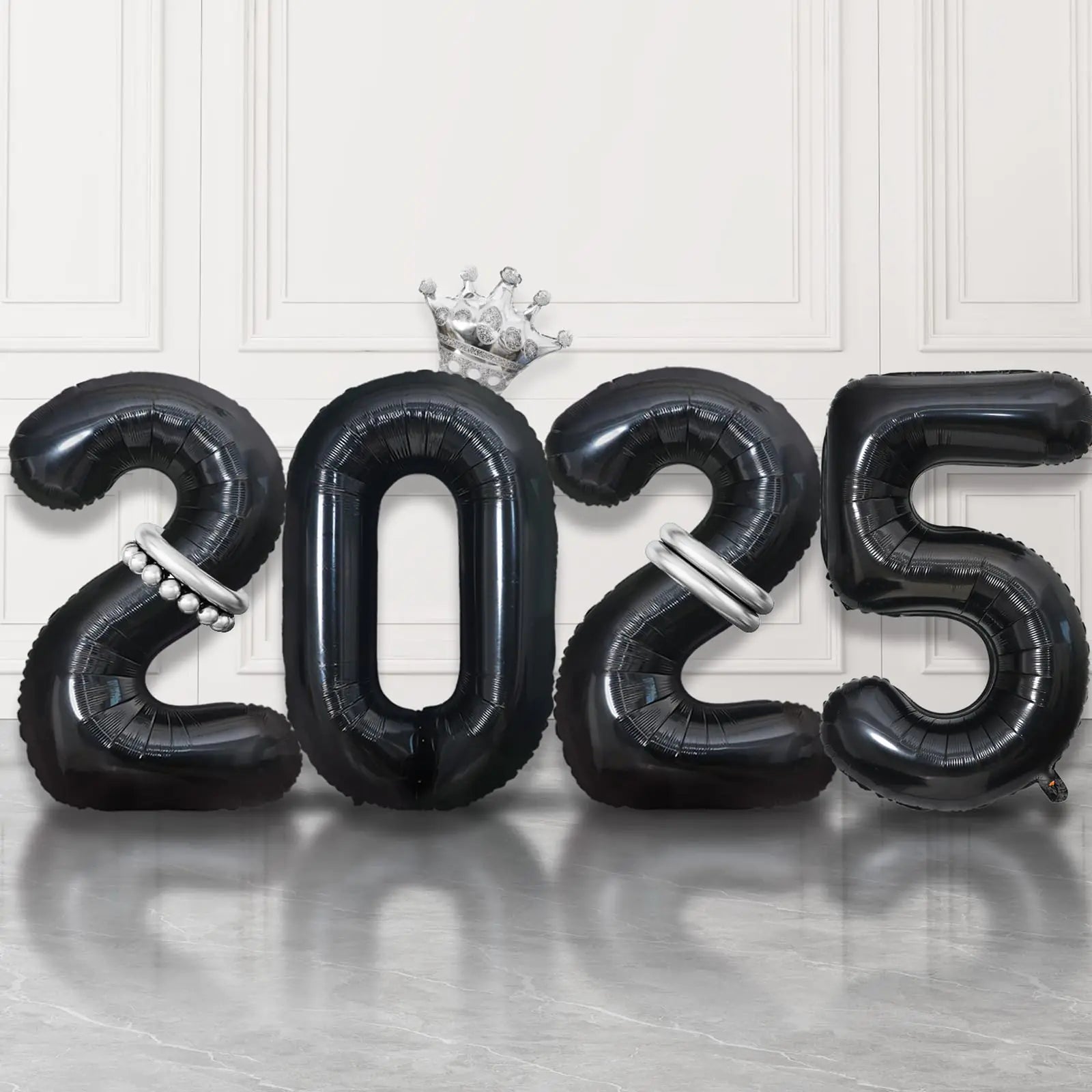 2025 Balloons Black40 Inch 2025 Number Balloons with Foil Crown Balloons for Happy New Year Decorations New Years Eve 2025 Graduation Decorations Class of 2025 Party Supplies