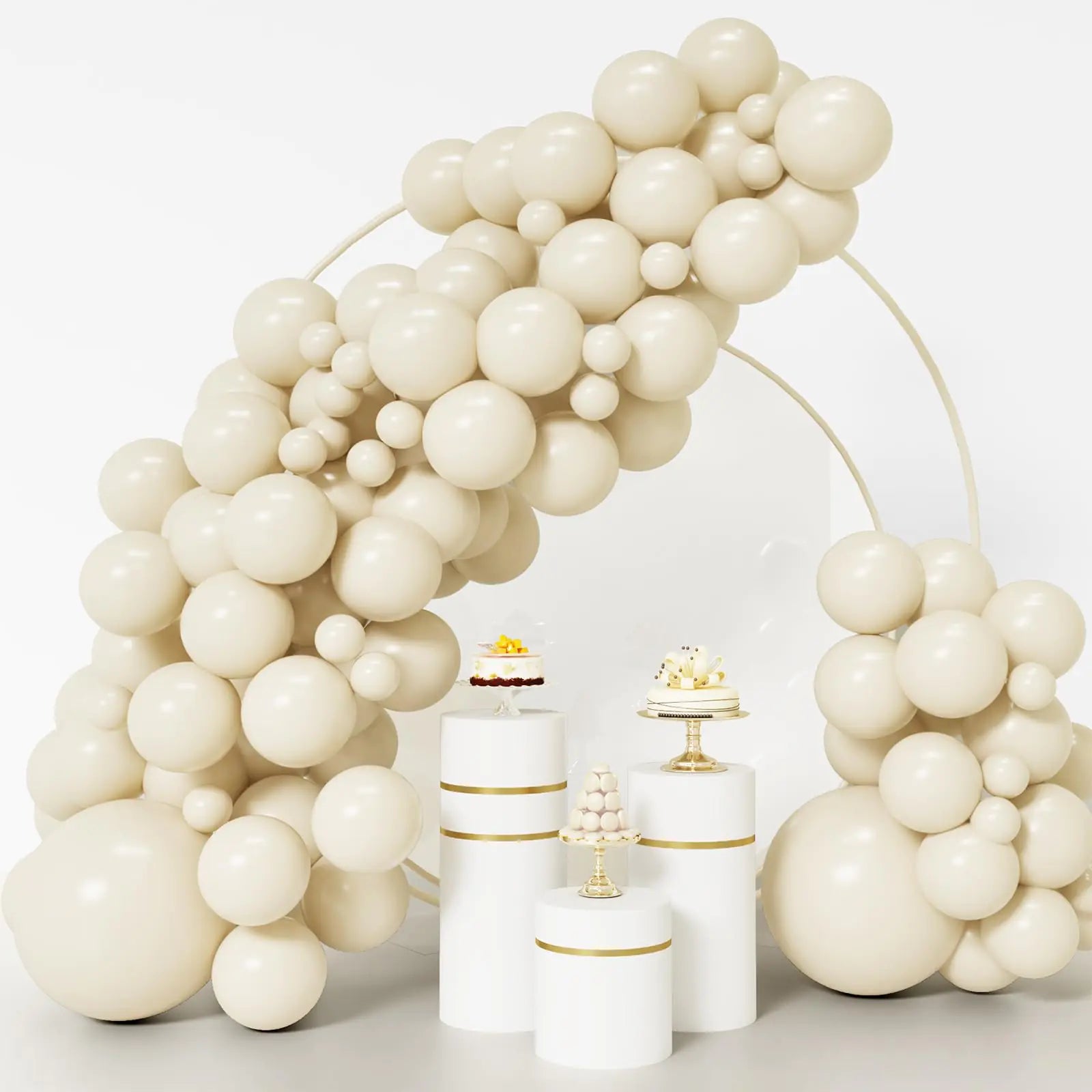 RUBFAC 92pcs White Sand Balloons Different Sizes 18 12 10 5 Inch for Garland Arch White Cream Beige Balloons for Happy New Year Decorations 2024 Birthday Party Graduation