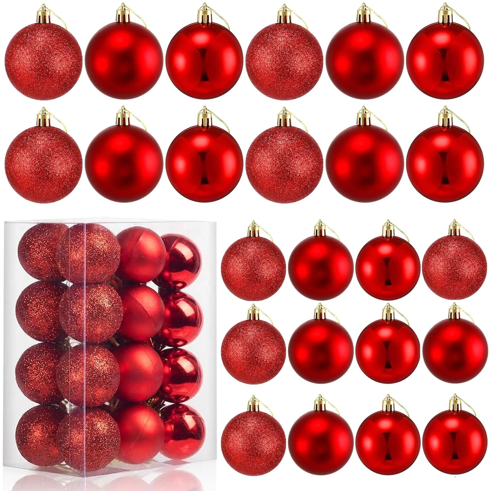 Red Miniature Christmas Tree Ornaments 24 Pack