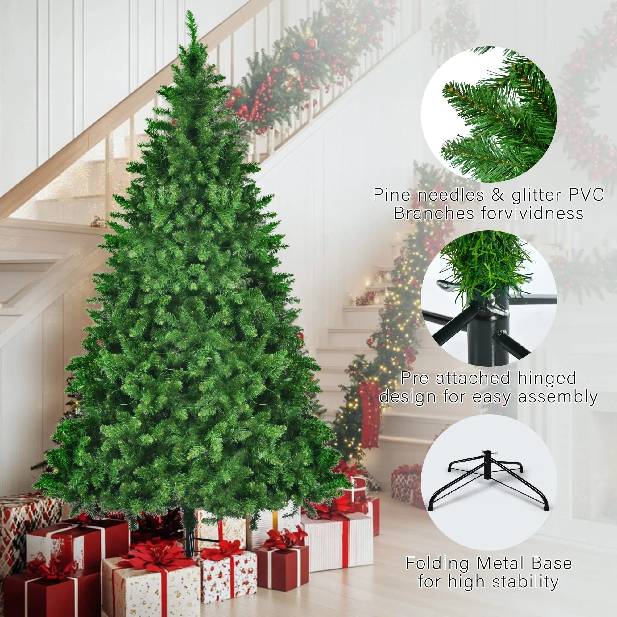 4ft / 6ft / 8ft Pre-Lit Green Pine Christmas Tree Set