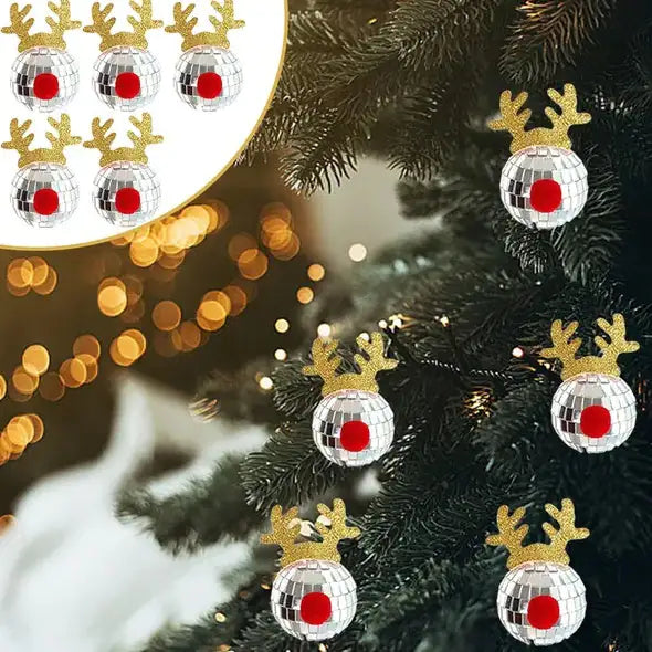 5PCS Silver Elk Horn Disco Balls Christmas Tree Ornaments