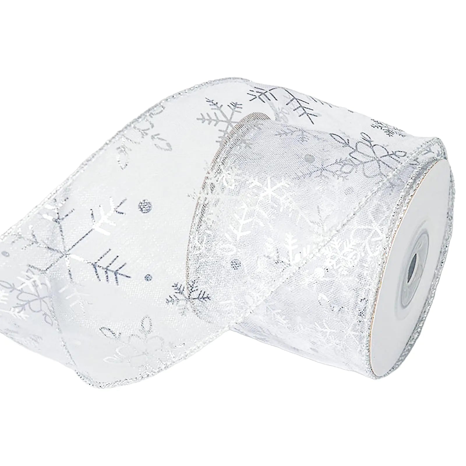 Silver Snowflake Glittery Organza Ribbon 2.5 Inch 10 Yards