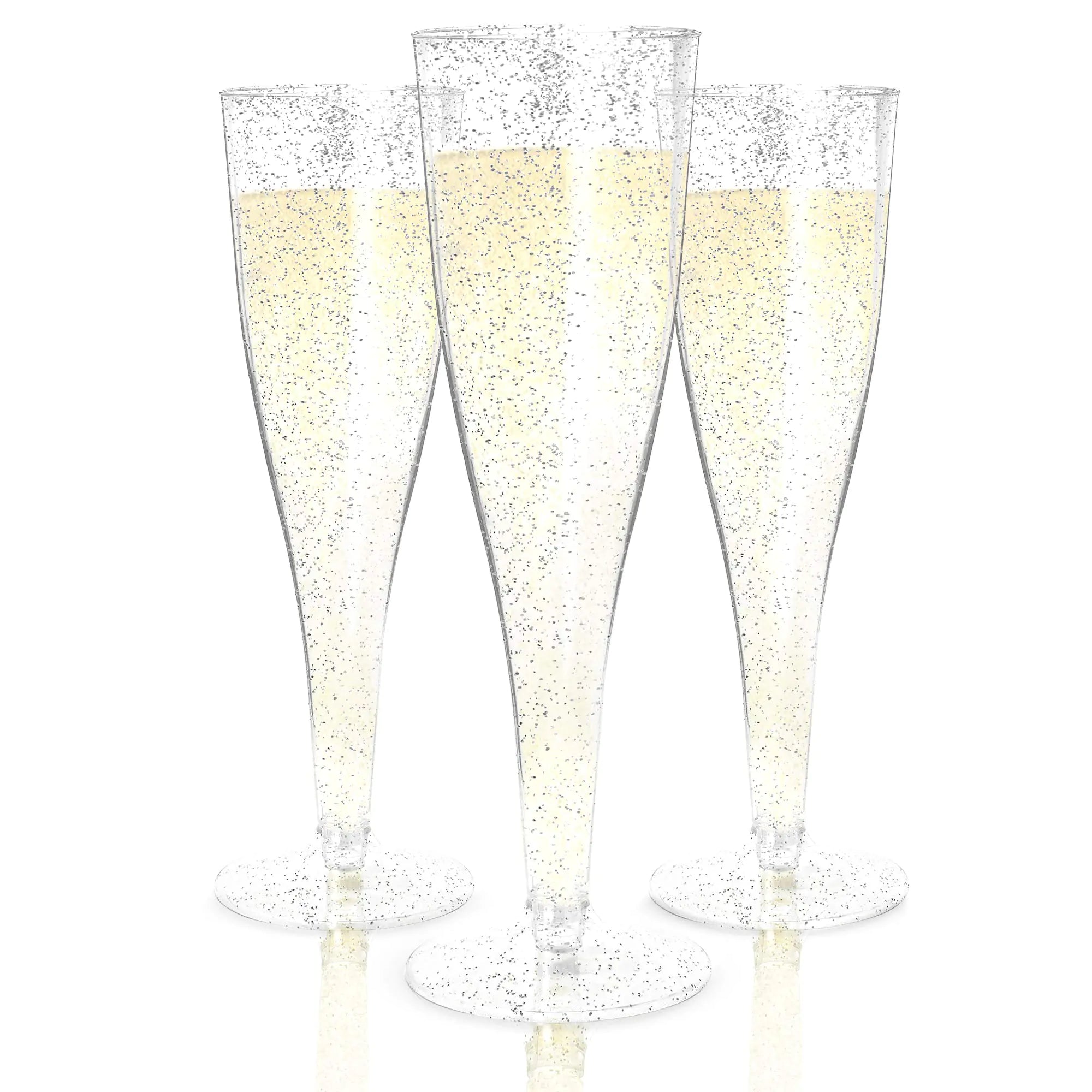 Elegant Silver Glitter Champagne Flutes 24 Pack