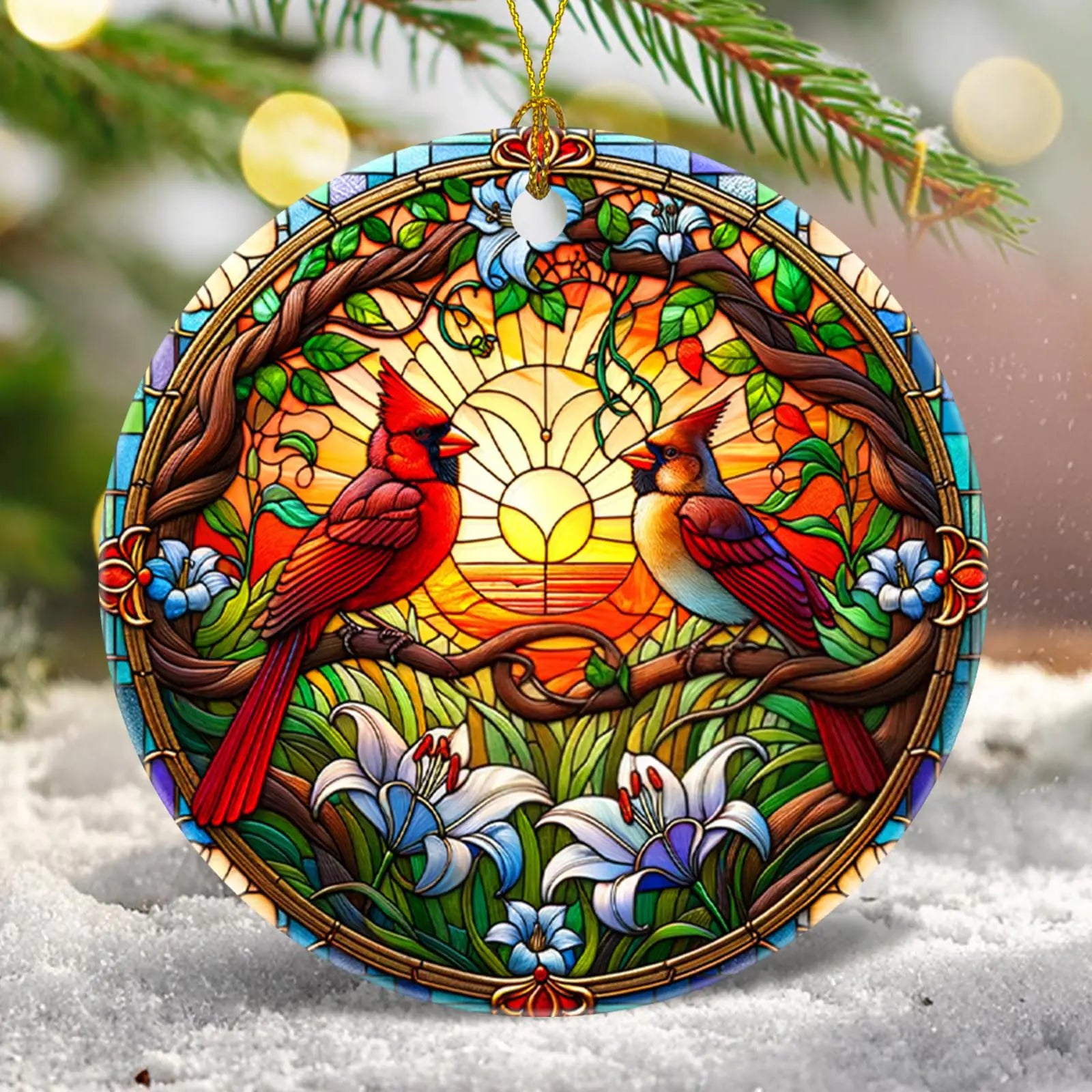 Cardinal Ornament Colored Ceramic