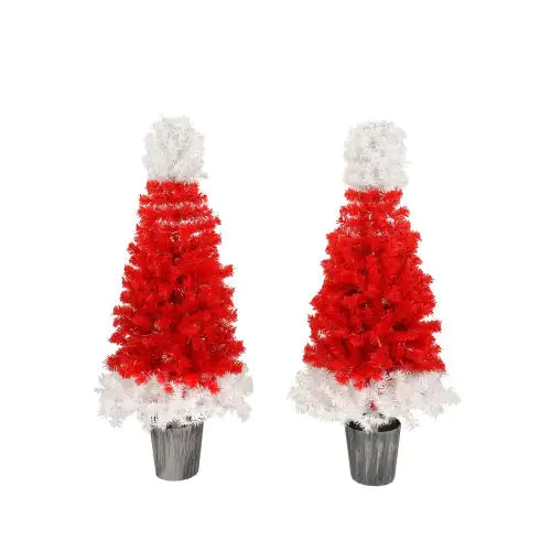 4 ft Lighted Santa Hat Christmas Tree – Set of 2