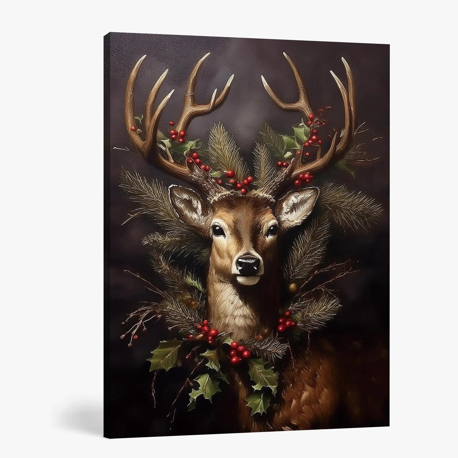FISWAFY Deer Pictures Wall Decor Vintage Christmas Reindeer Holly Canvas Wall Art Prints Christmas Wall Decorations Christmas Poster Pictures Wall Decor for Home Office 11x14 Inch Framed