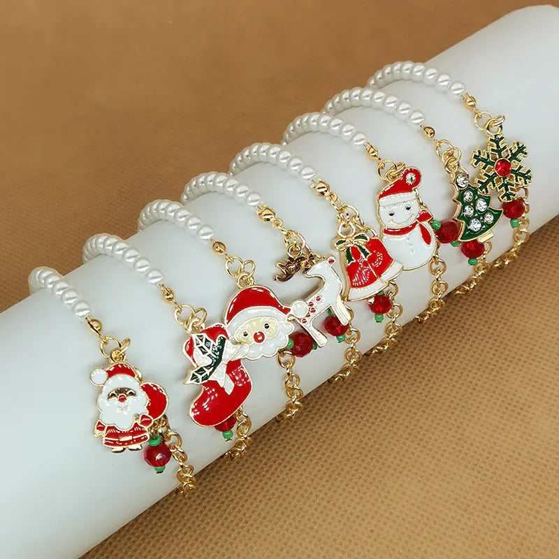 Christmas Bracelet with Snowman, Elk, and Snowflakes