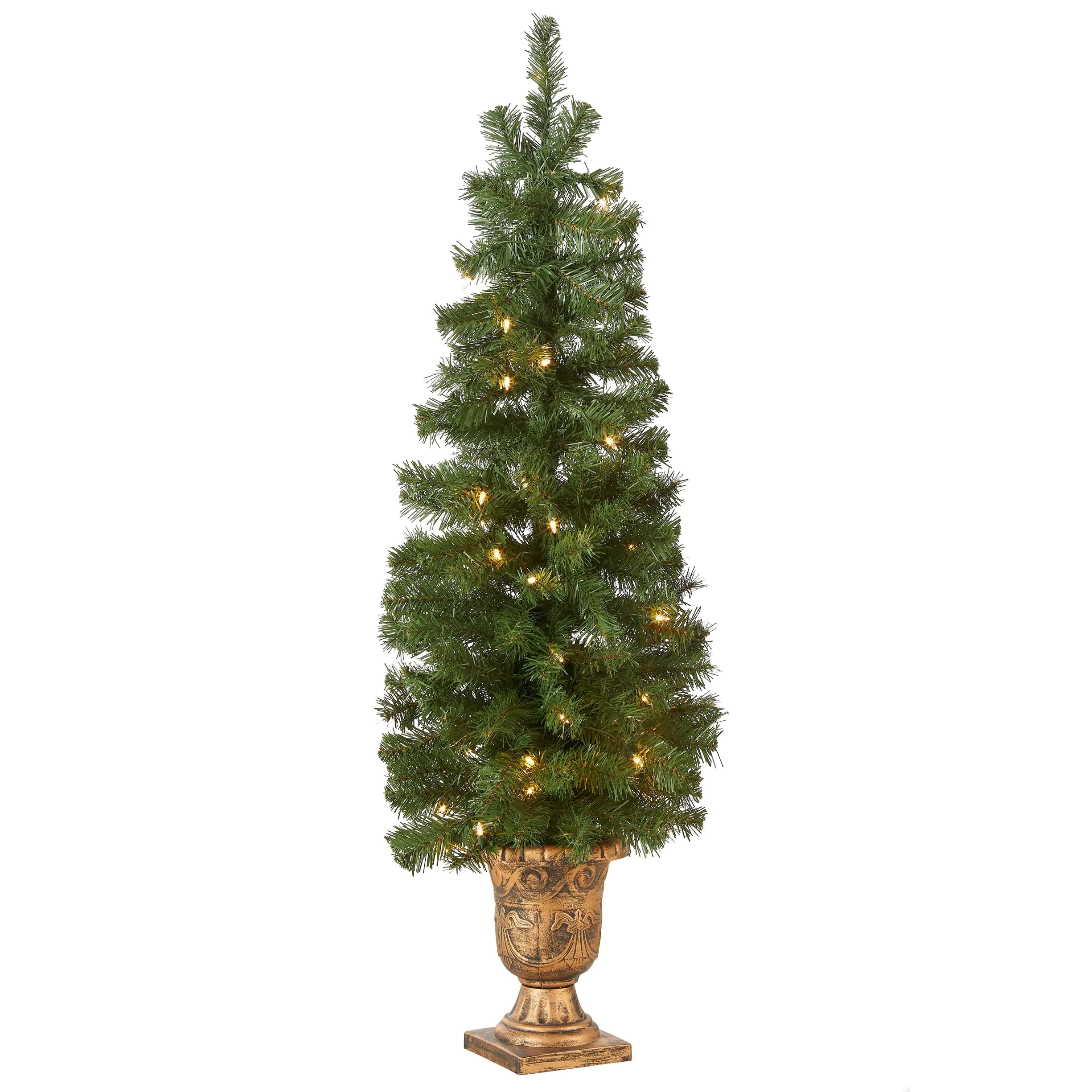 Montclair Spruce Pre-lit Entryway Tree | 4ft Black/Gold with White Lights