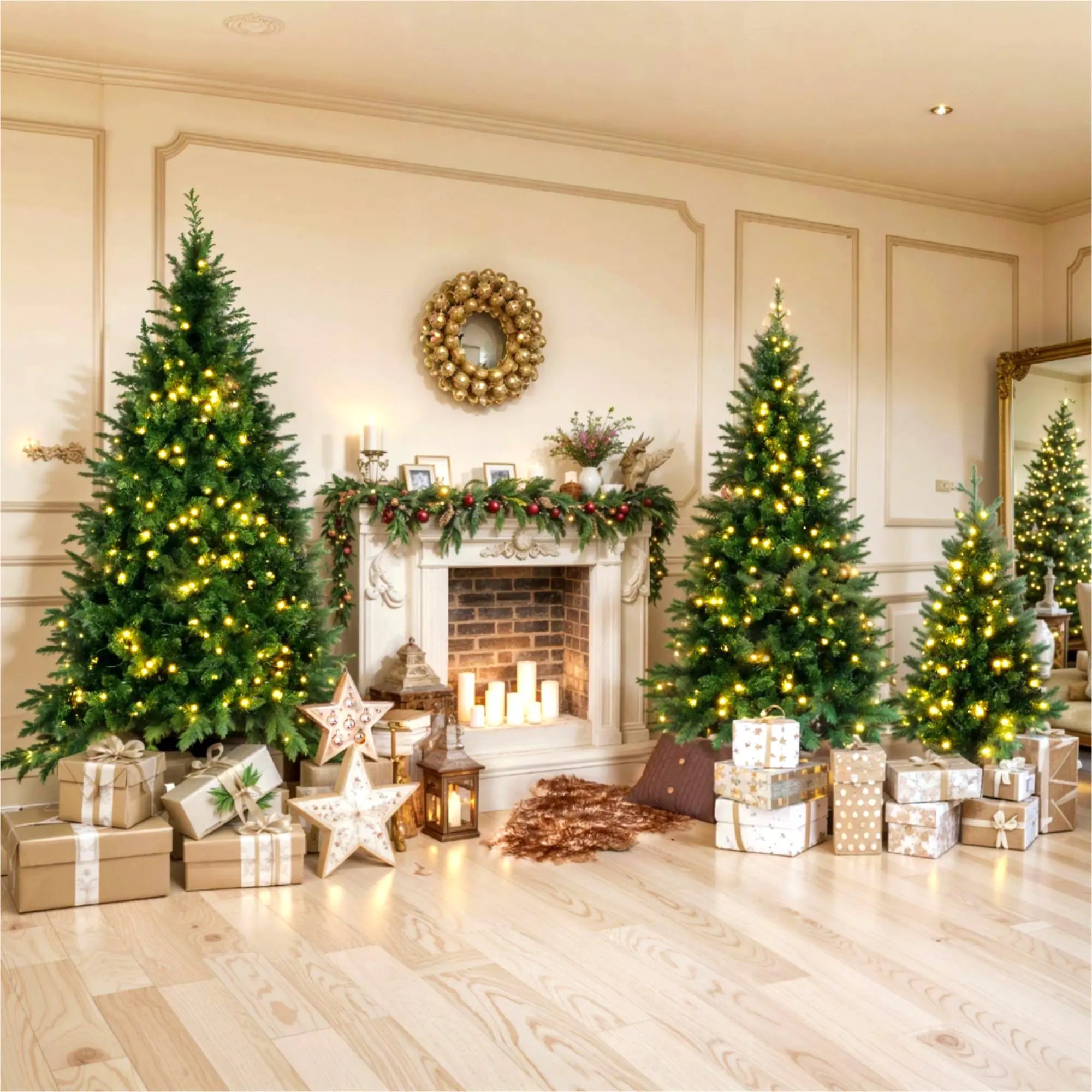 4ft / 6ft / 8ft Pre-Lit Green Pine Christmas Tree Set