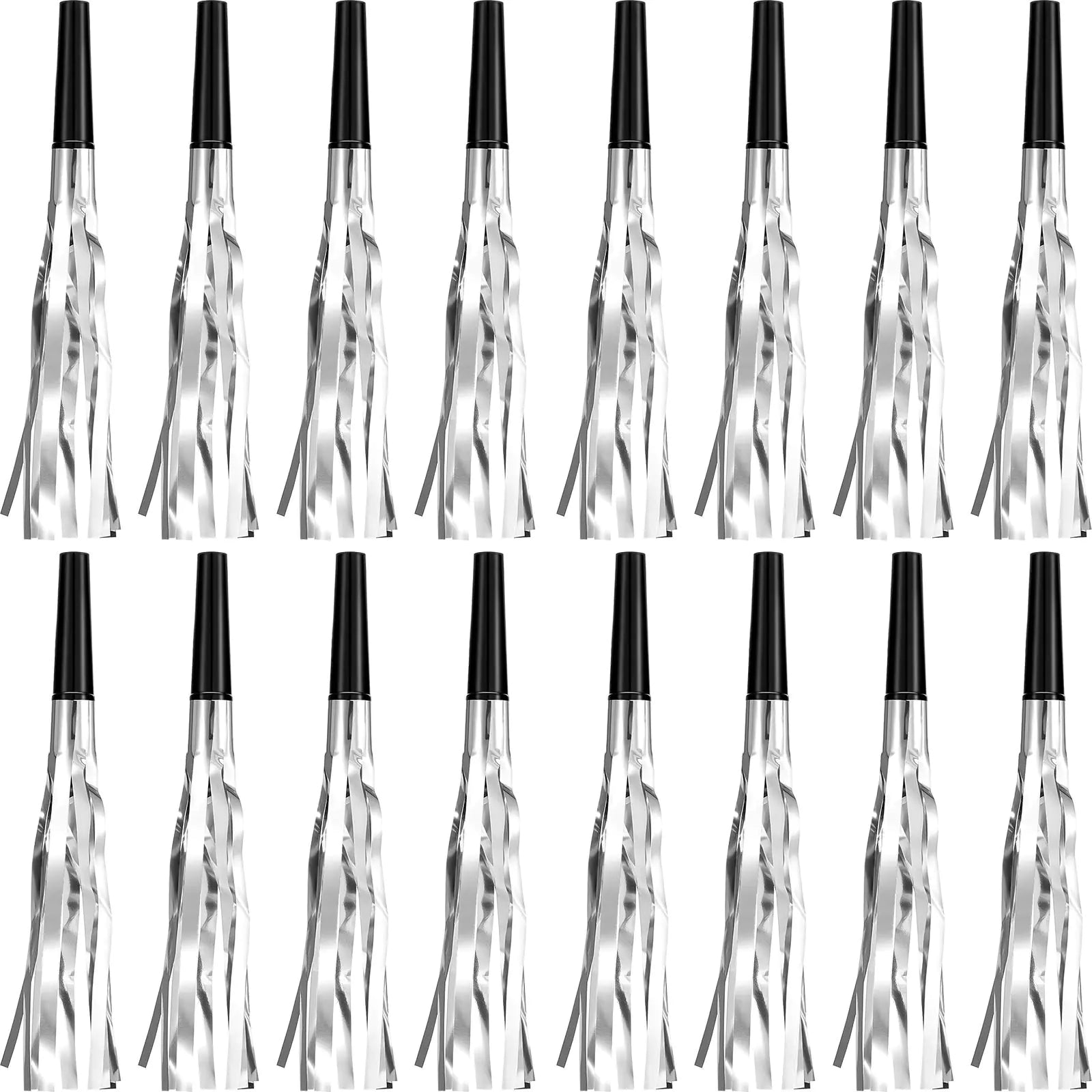 Skylety 24 Pcs Noise Makers Party Favors Silver Party Blowers Glitter Noise Makers for Sporting Events New Year Eve Party Horns Metallic Fringed Blowers for Christmas 2025 New Year Birthday Party