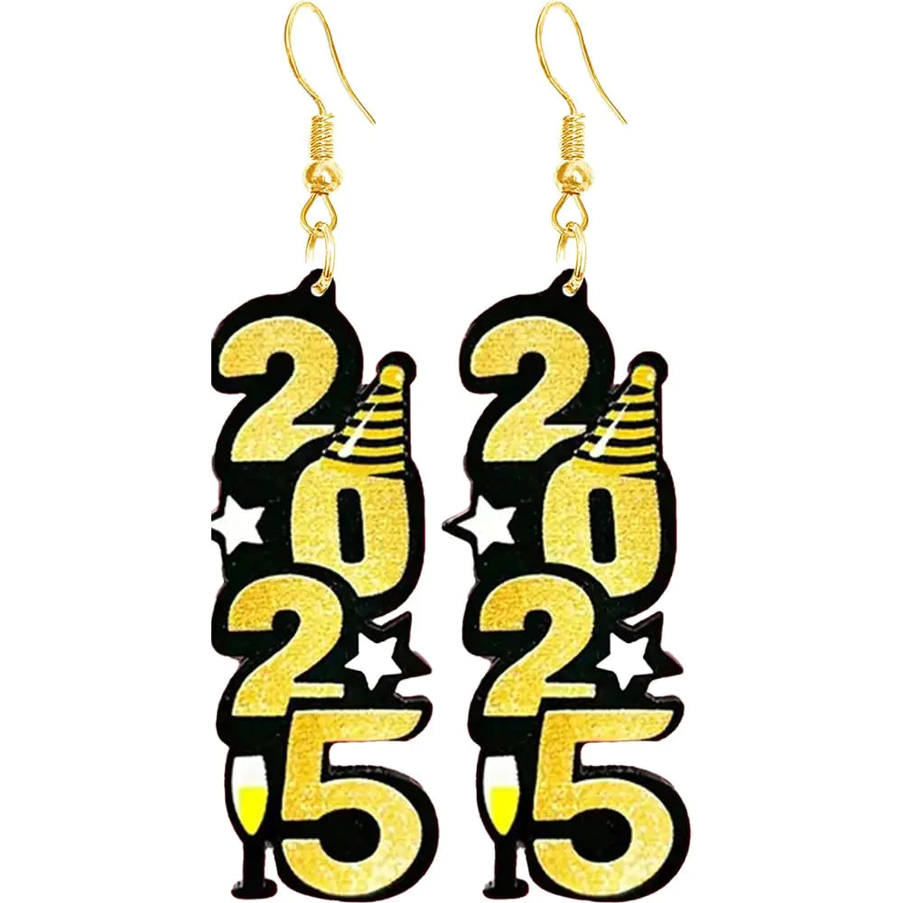 Eioi & Lmnm 2025 Happy New Year Dangle Earrings for Women Acrylic Cute Sparkling New Year Earrings 2025 Earrings Lightweight Hypoallergenic Happy New Year Drop Earrings New Year Jewelry for Christmas New Year Party (D)