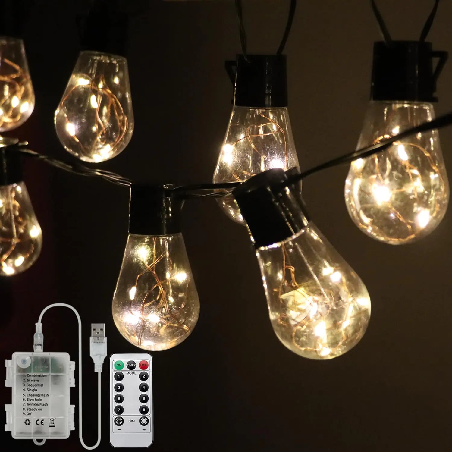 HUGSVIK Vintage 14Ft LED String Lights - Battery & USB