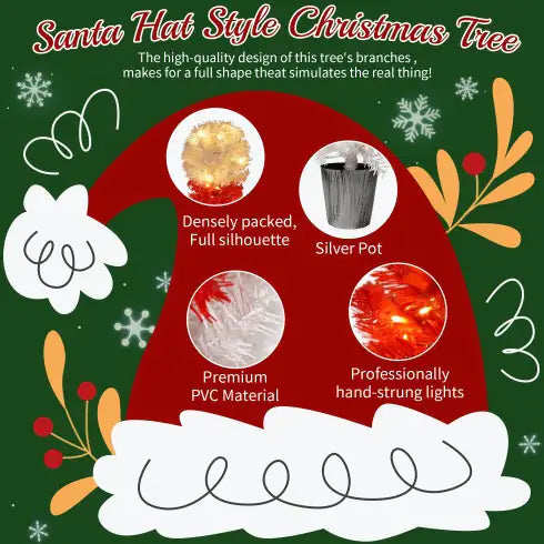 4 ft Lighted Santa Hat Christmas Tree – Set of 2