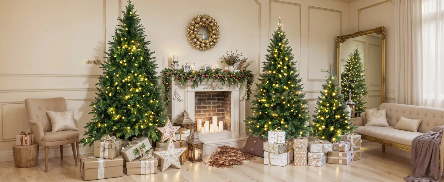 4ft / 6ft / 8ft Pre-Lit Green Pine Christmas Tree Set
