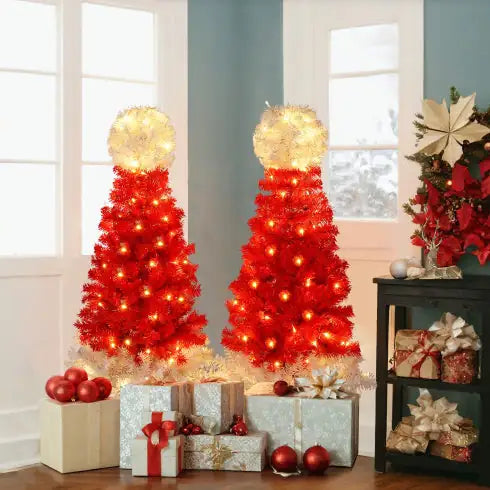 4 ft Lighted Santa Hat Christmas Tree – Set of 2