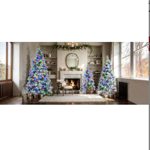 4FT Snow-Flocked Pre-Lit Spruce Christmas Tree with Pine Cones & Multi-Color LED Lights