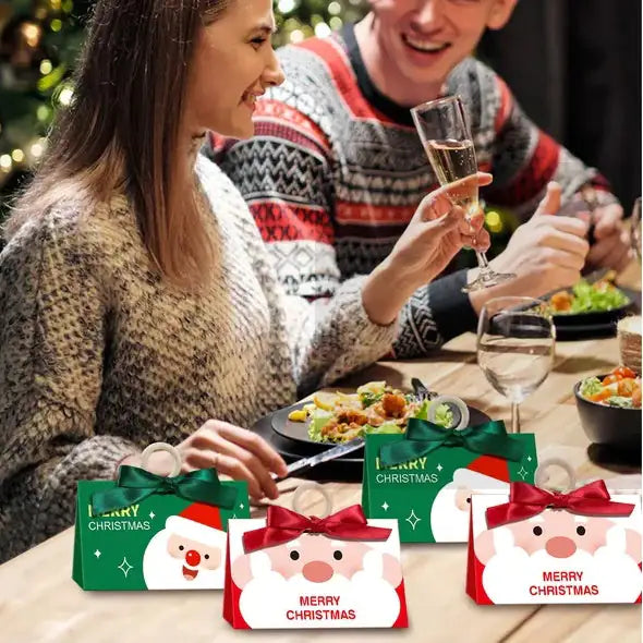 10Pcs Christmas Treat Boxes with Santa Claus Design