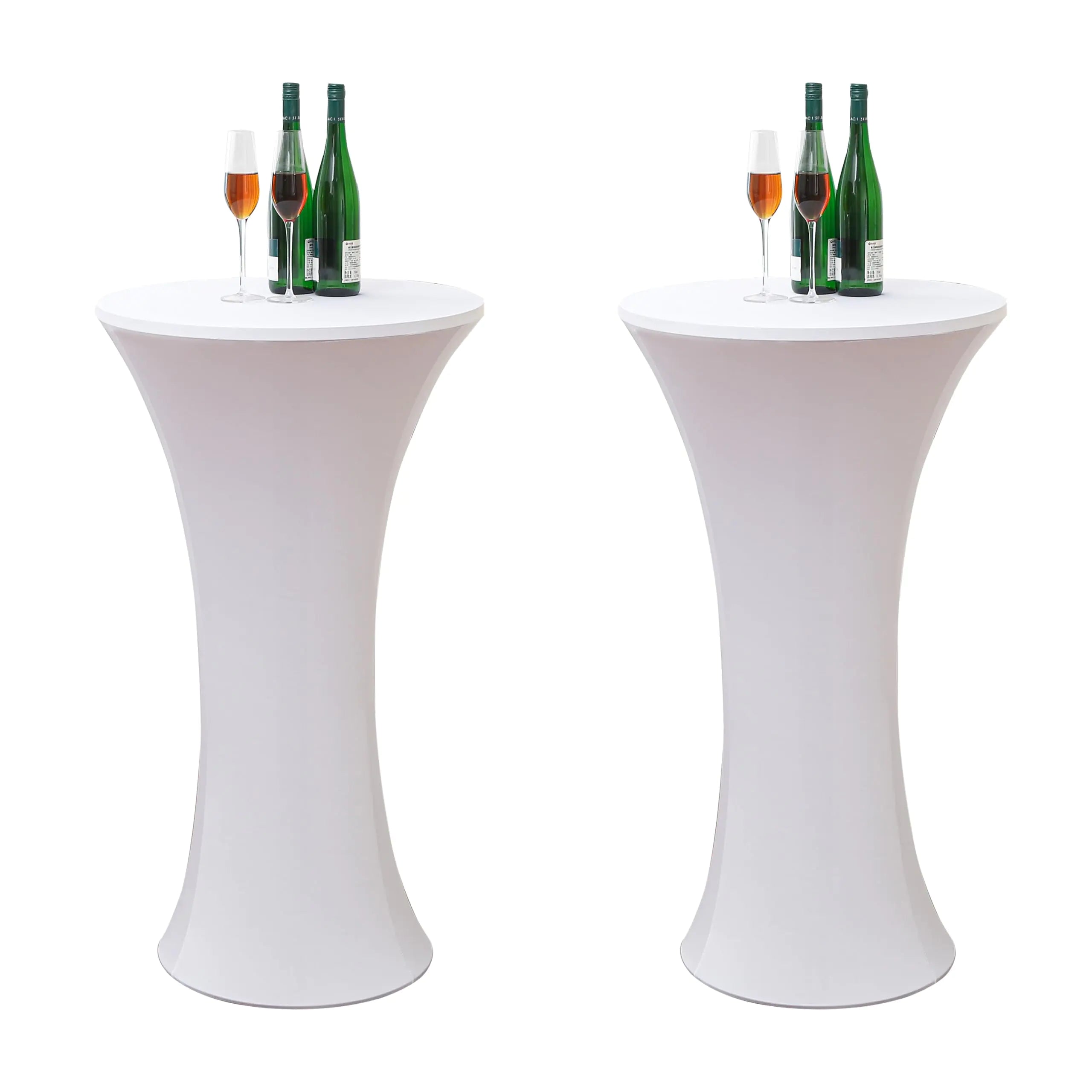 FANTELOO 2Pcs 24x43 Inch Stretch Cocktail Table Cover Fitted Cocktail Table Cloth Spandex Cocktail Table Top Cover for Bar Wedding Party Outdoor Activity White