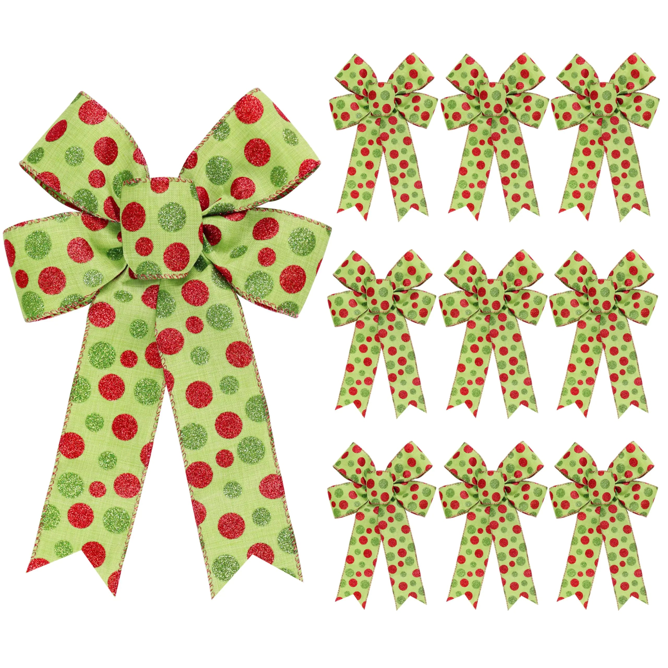 Holiday Wreath Bows – 10 Pack Red & Green Christmas Décor