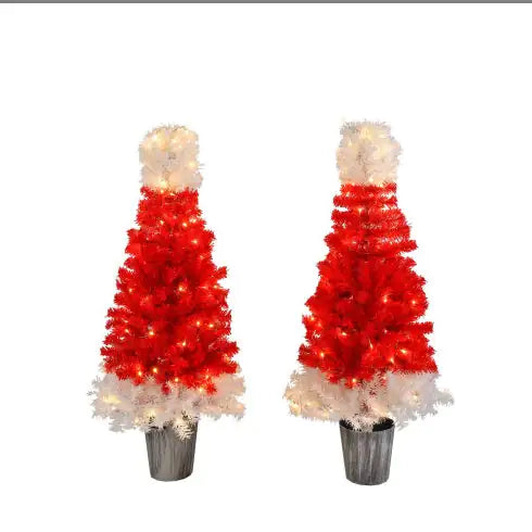 4 ft Lighted Santa Hat Christmas Tree – Set of 2