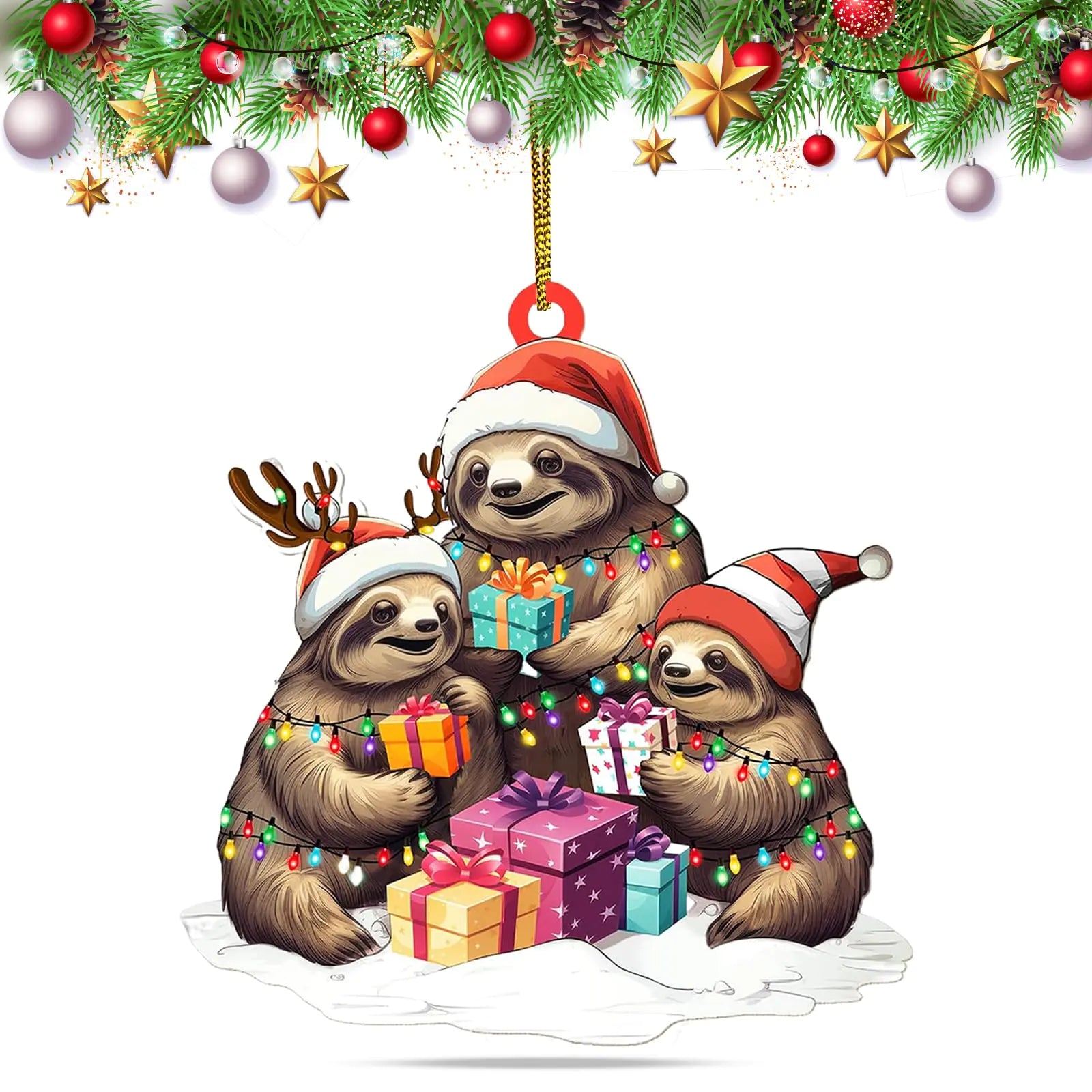 Sloth Funny Christmas Ornaments 2024 2 Side Printed Acrylic Christmas Ornaments 2024 Keepsake for WomenMen and Friends Cute Sloth Christmas Tree Ornaments Christmas Tree Hanging Decorations