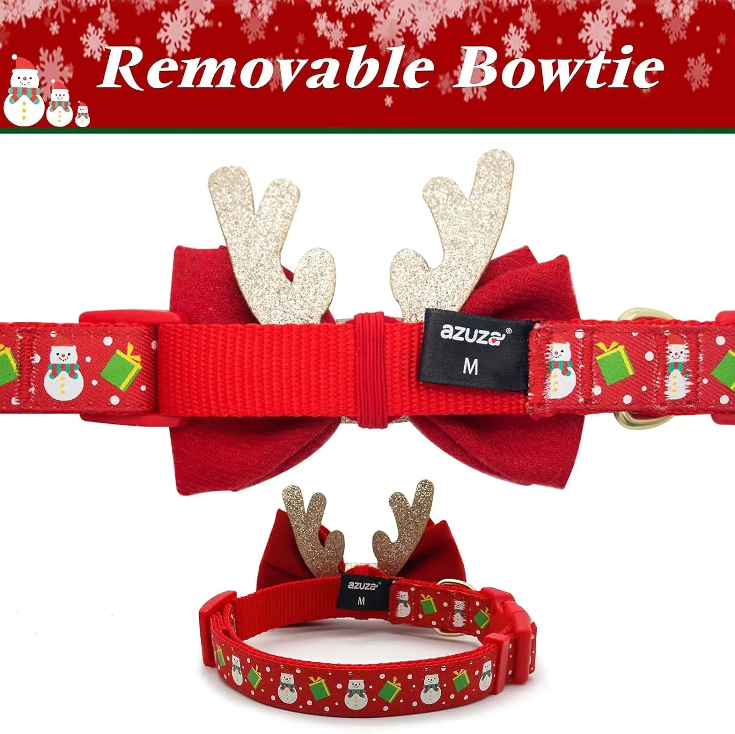 Holiday Cheer Medium Dog Collar with Removable Bow Tie