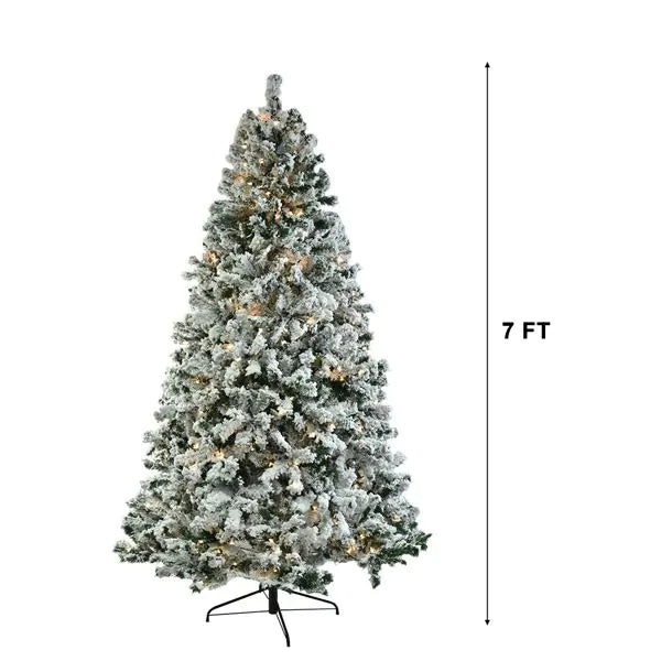 7 FT Pre-lit Snow Flocked Christmas Tree with 400 Lights & Remote