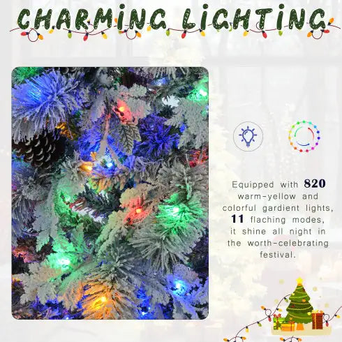 4FT Snow-Flocked Pre-Lit Spruce Christmas Tree with Pine Cones & Multi-Color LED Lights
