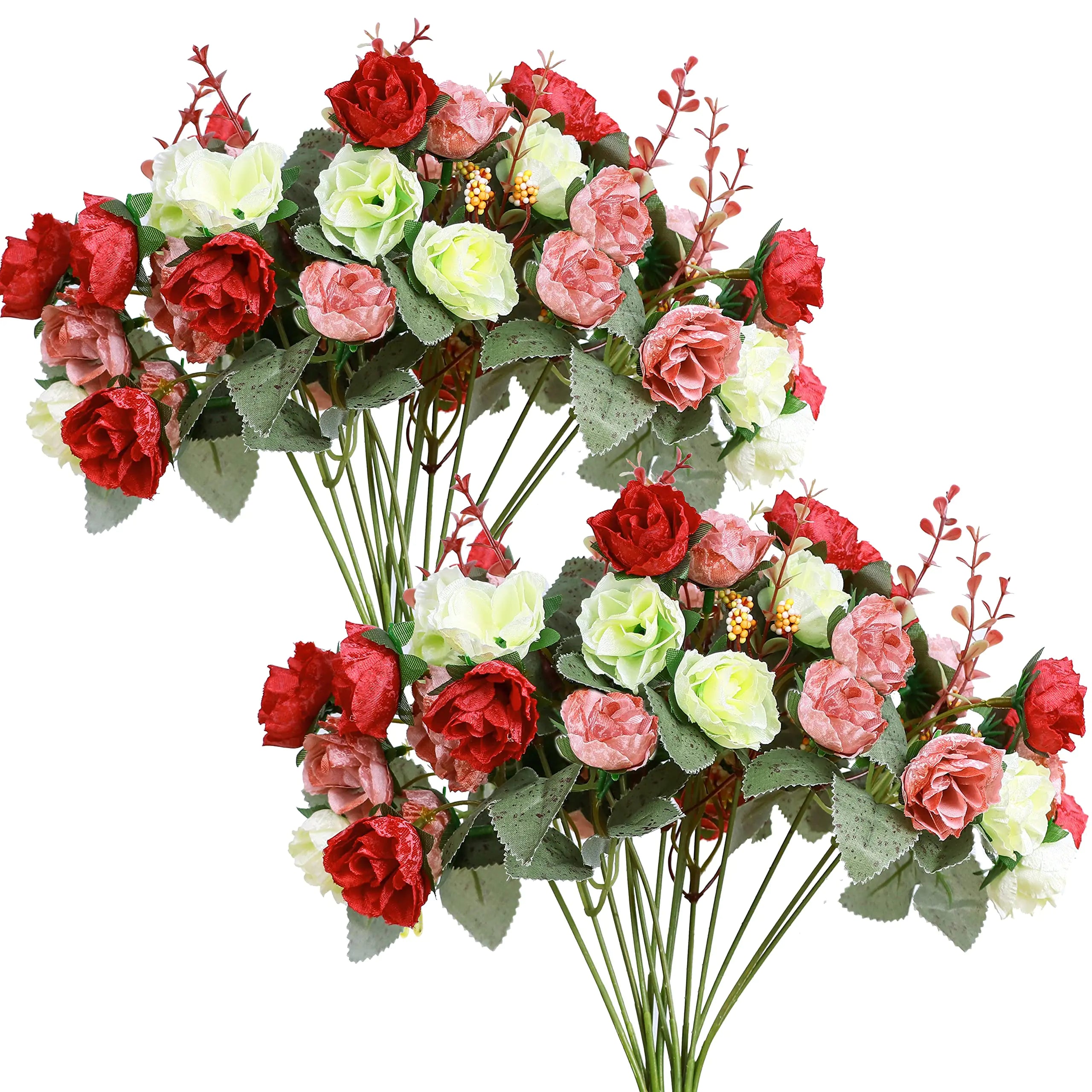 Artificial Silk Mini Red Rose Christmas Decoration – 4 Bouquet Set for Holiday Décor