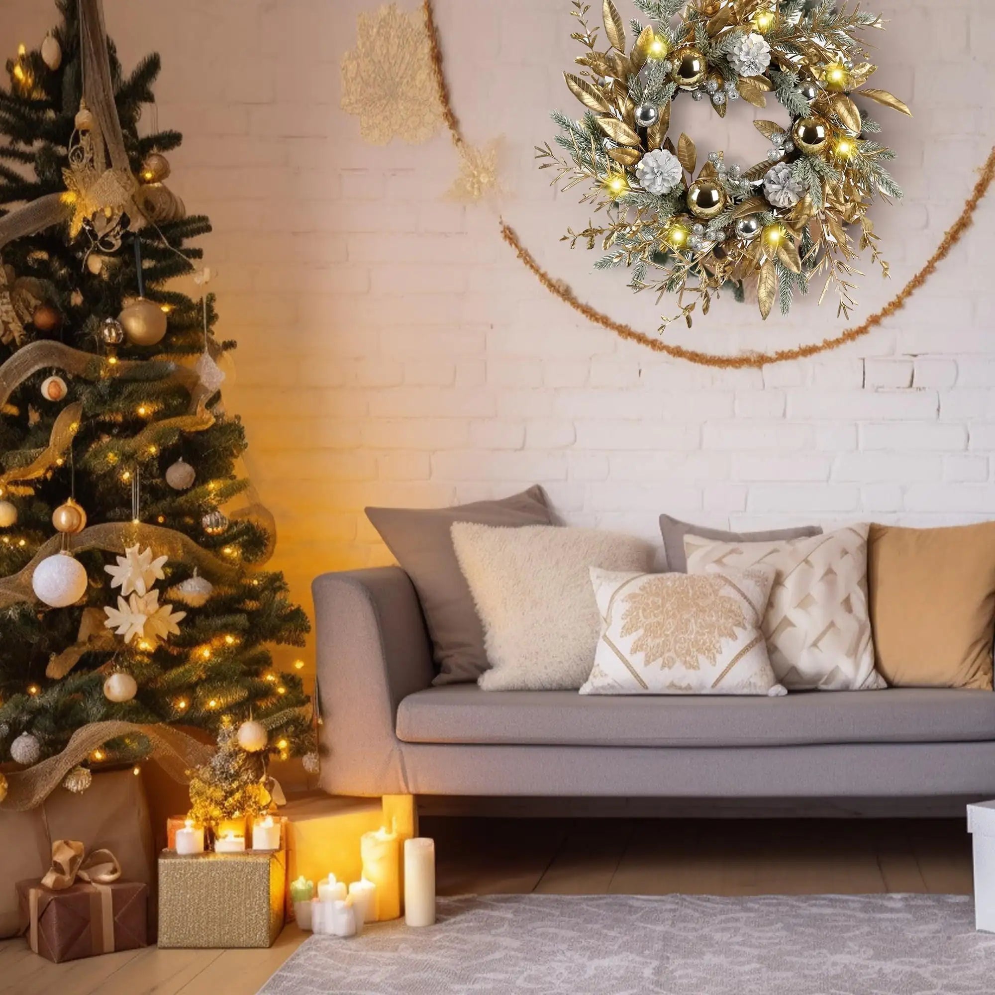 20" Illuminated Christmas Garland Wreath