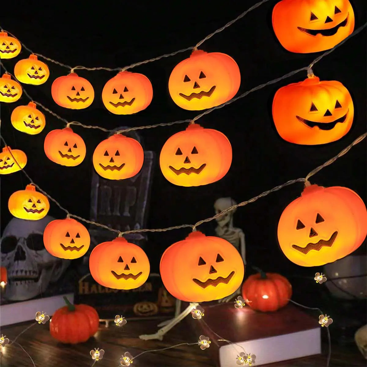 KEPABIGLE Halloween Pumpkin String Lights – 10FT 20 LED Battery Operated Lights Décor