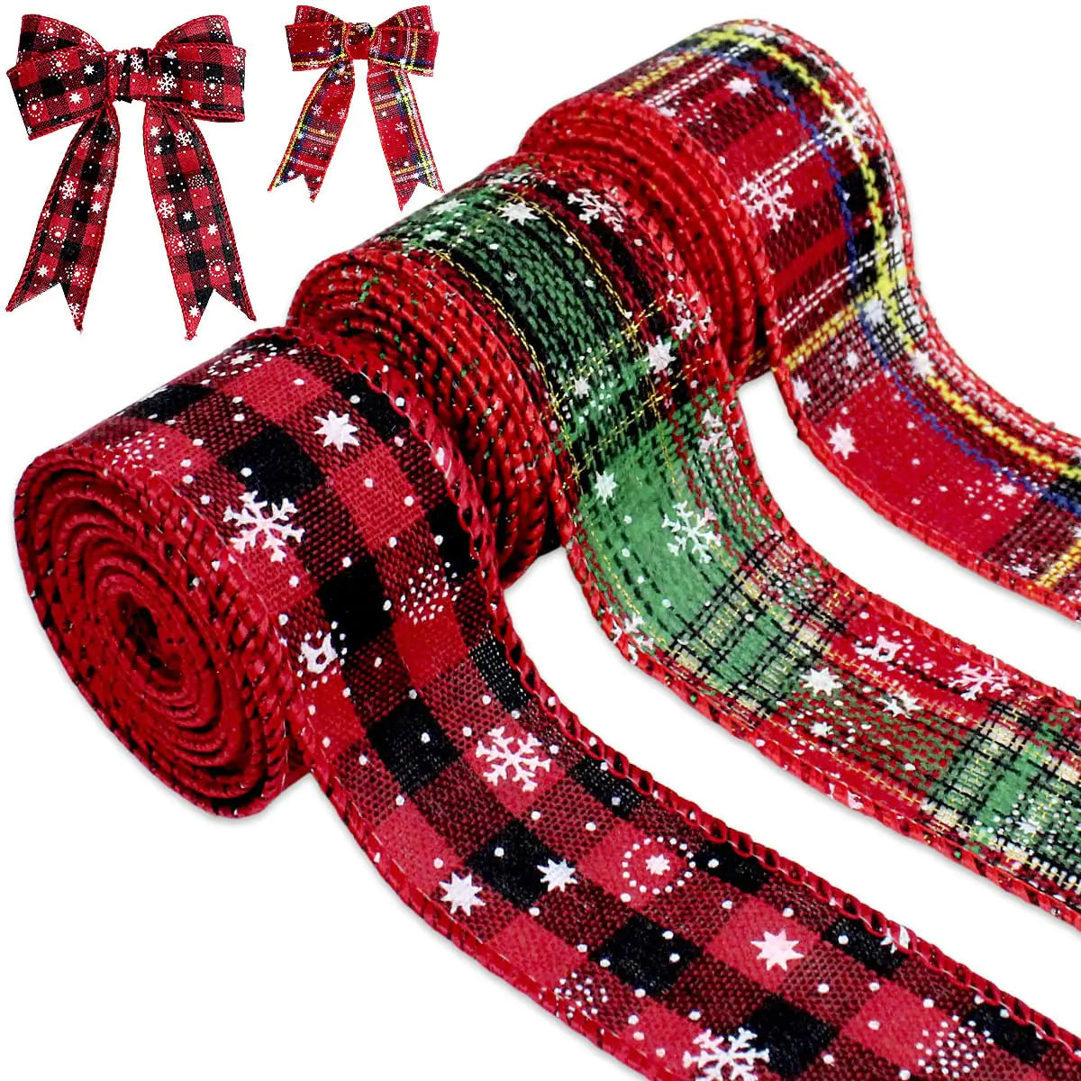 Christmas Buffalo Plaid Wired Ribbon 3-Pack